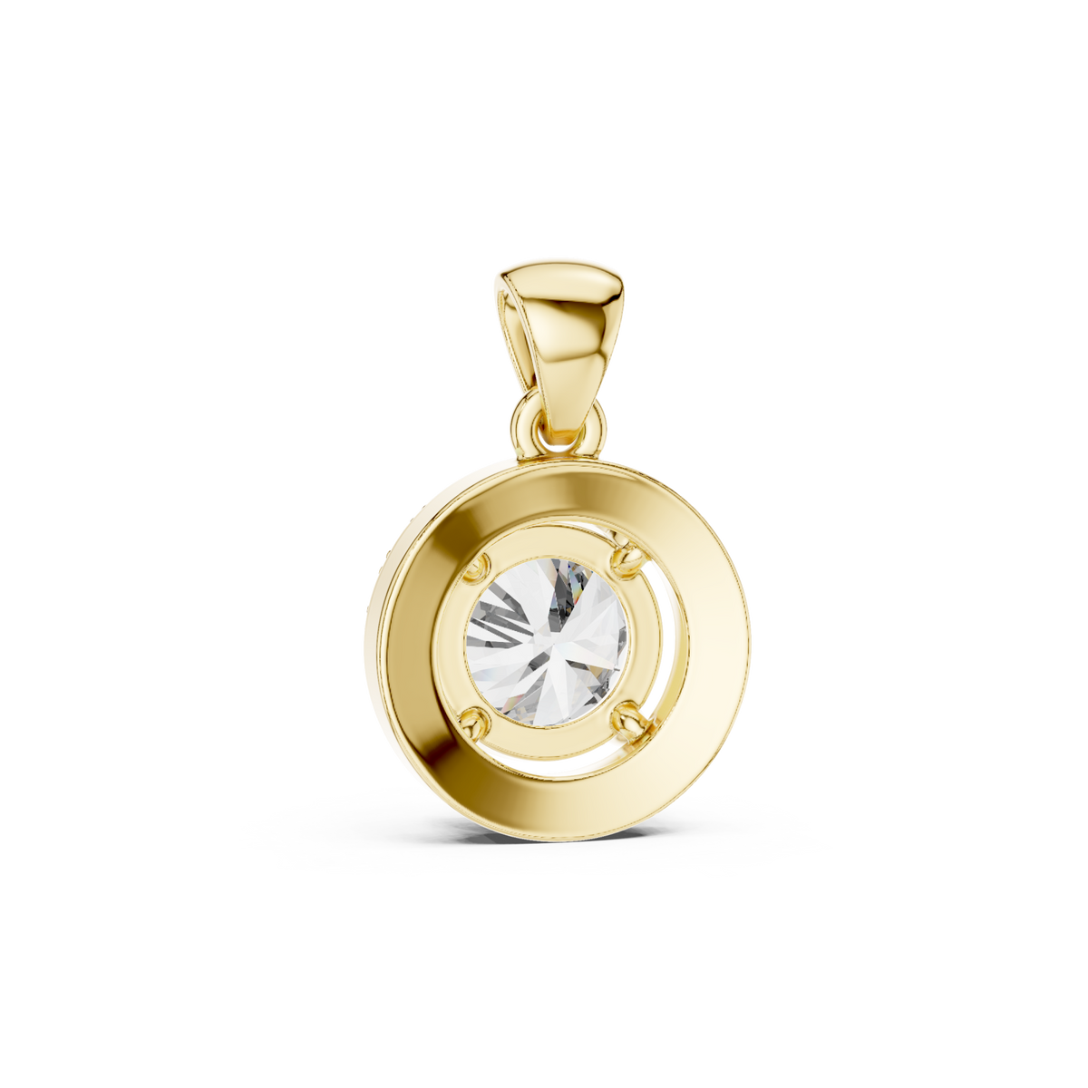 Petite round halo pendant yellow gold detail view