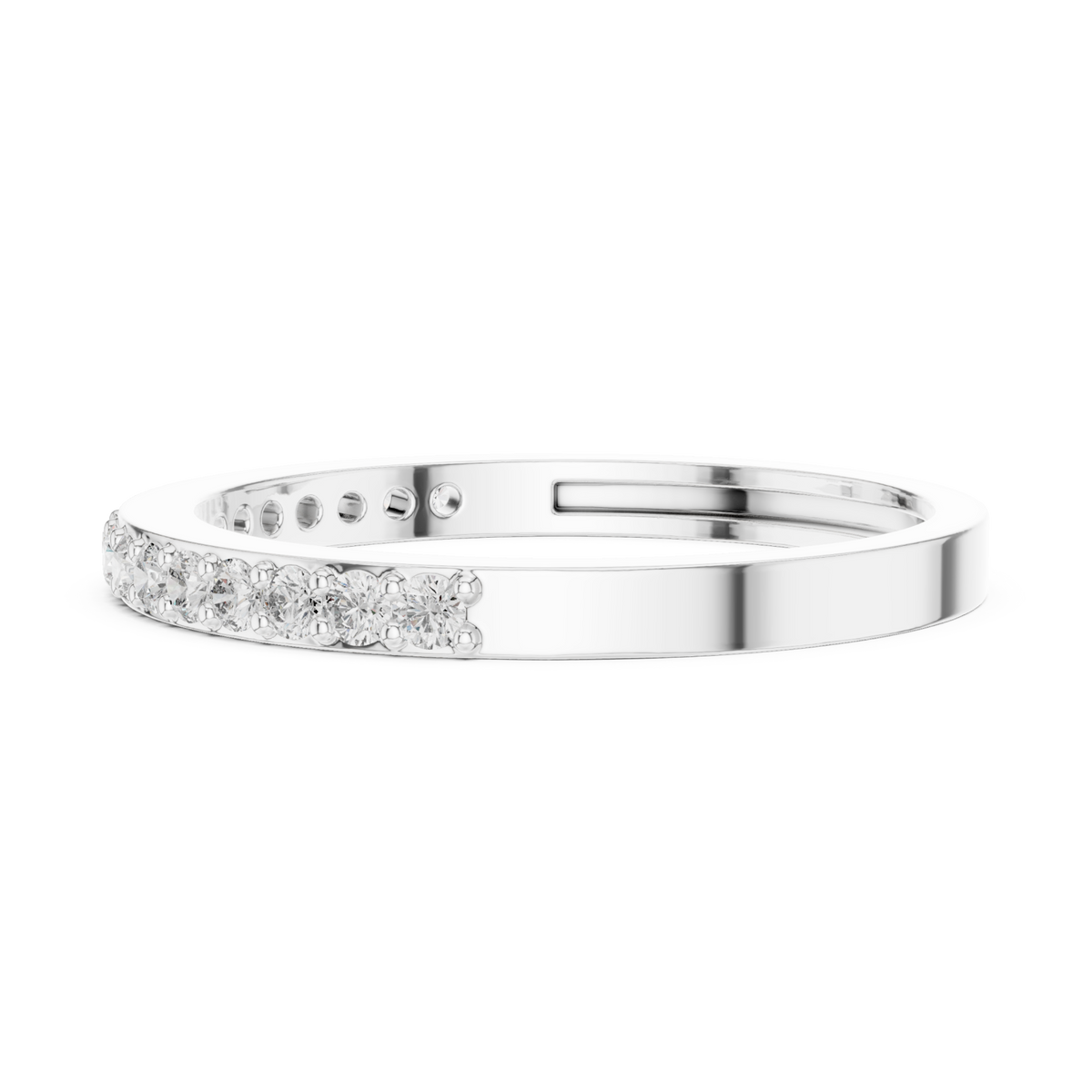 Petite round prong half band white gold angle view