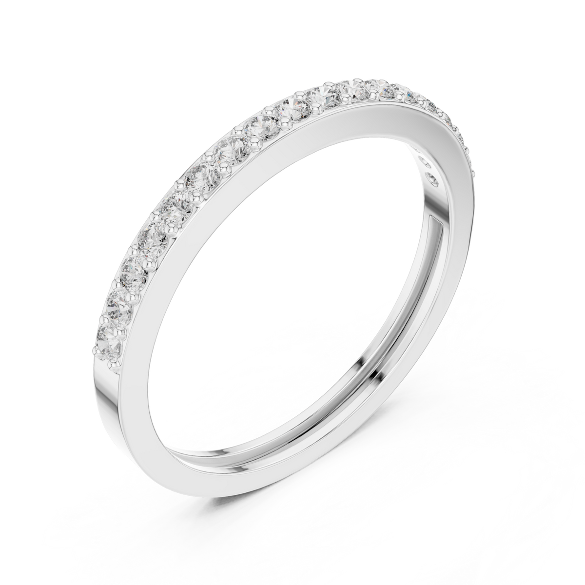 Petite round prong half band white gold front view
