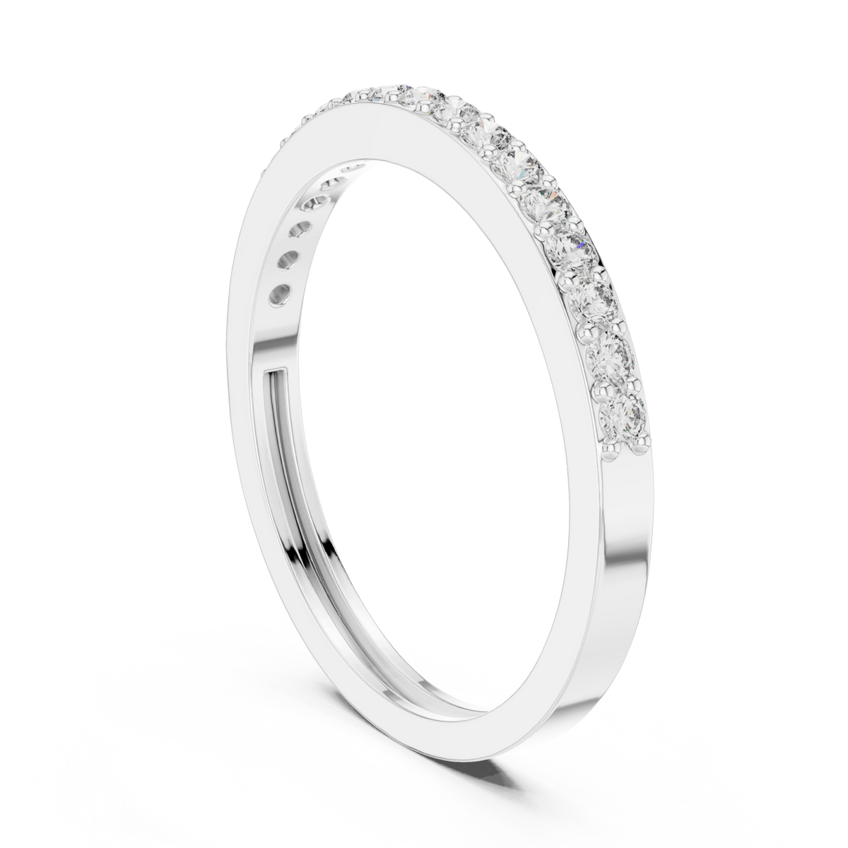 Petite round prong half band white gold side view