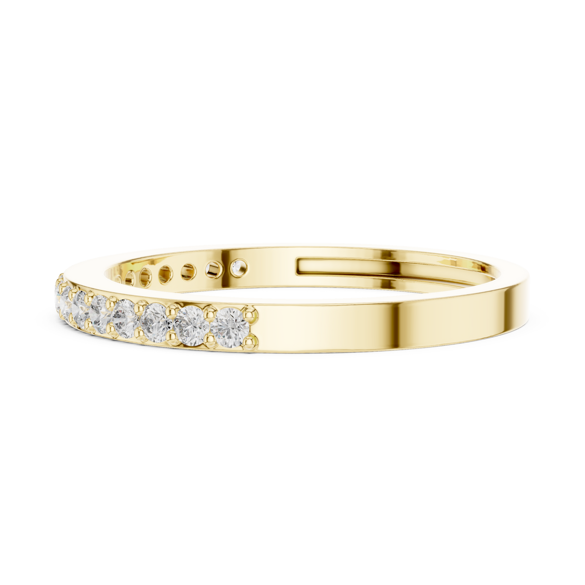 Petite round prong half band yellow gold angle view