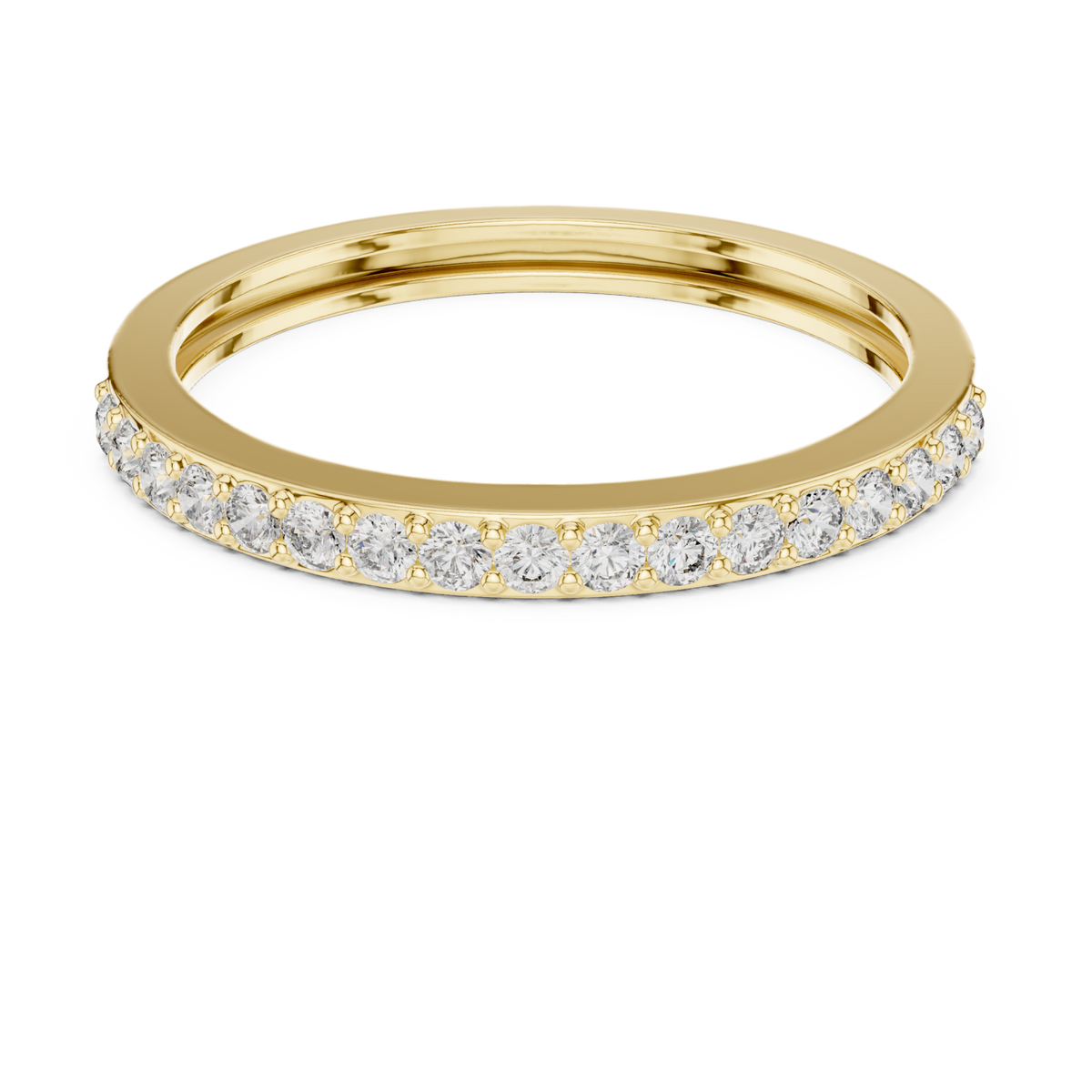 Petite round prong half band yellow gold detail view