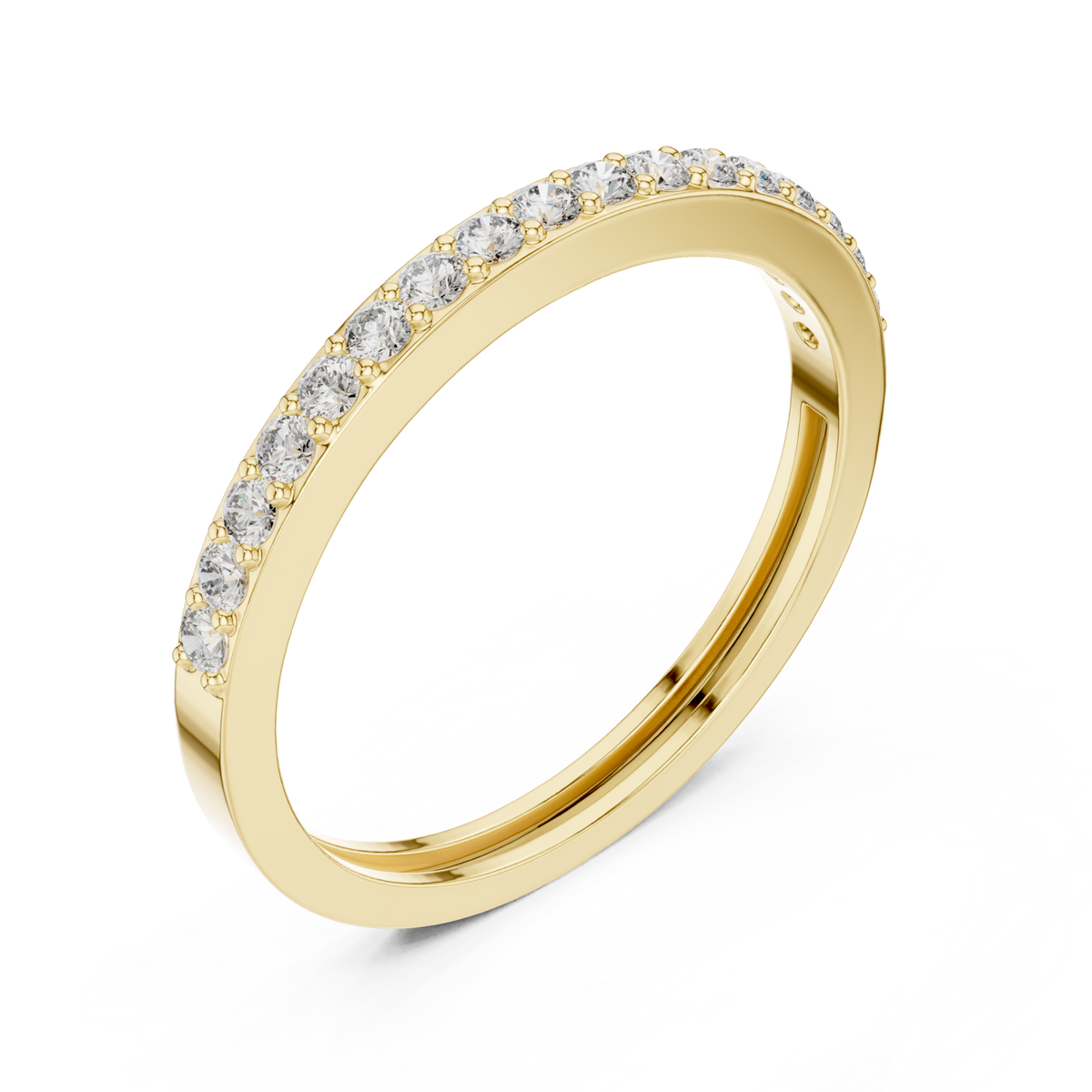 Petite round prong half band yellow gold front view