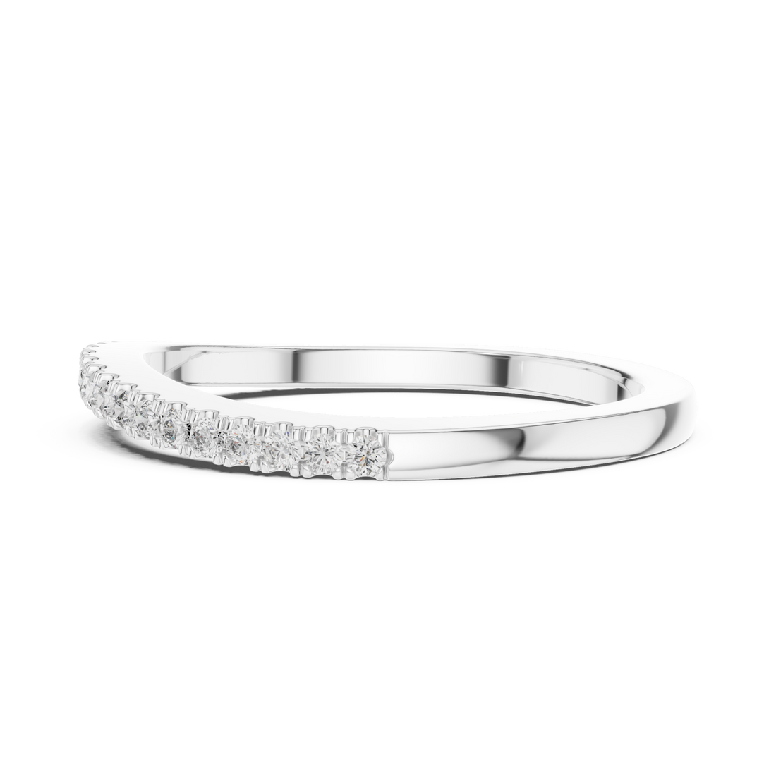 Petite shared-prong half eternity band white gold front view