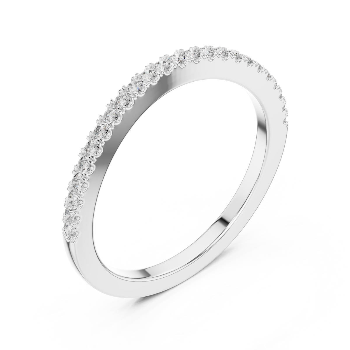 Petite shared-prong half eternity band white gold front view