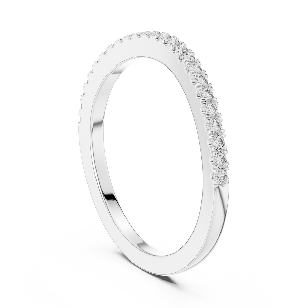 Petite shared-prong half eternity band white gold side view