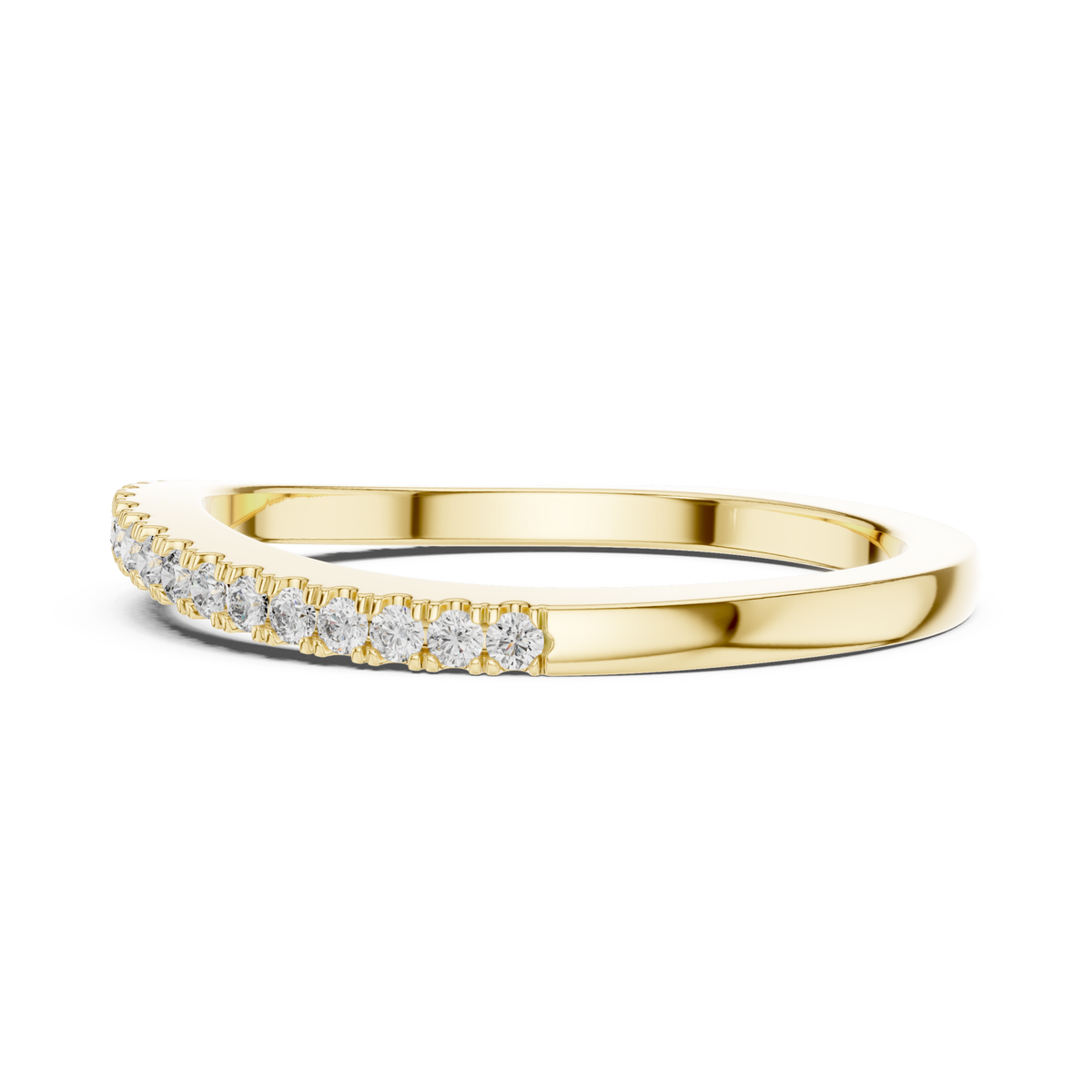 Petite shared-prong half eternity band yellow gold angle view
