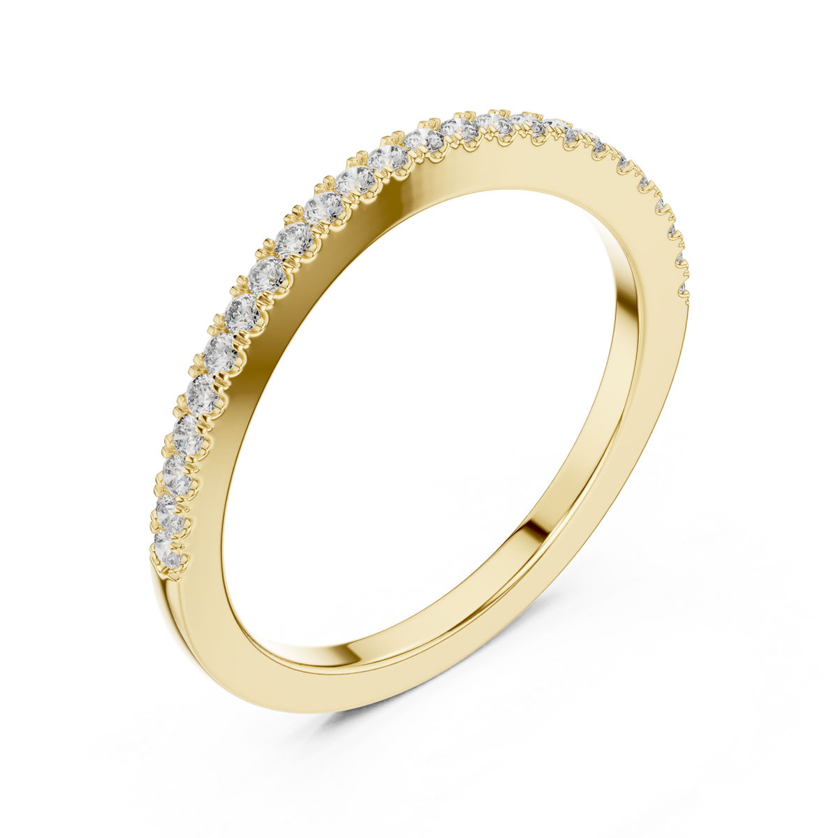Petite shared-prong half eternity band yellow gold front view