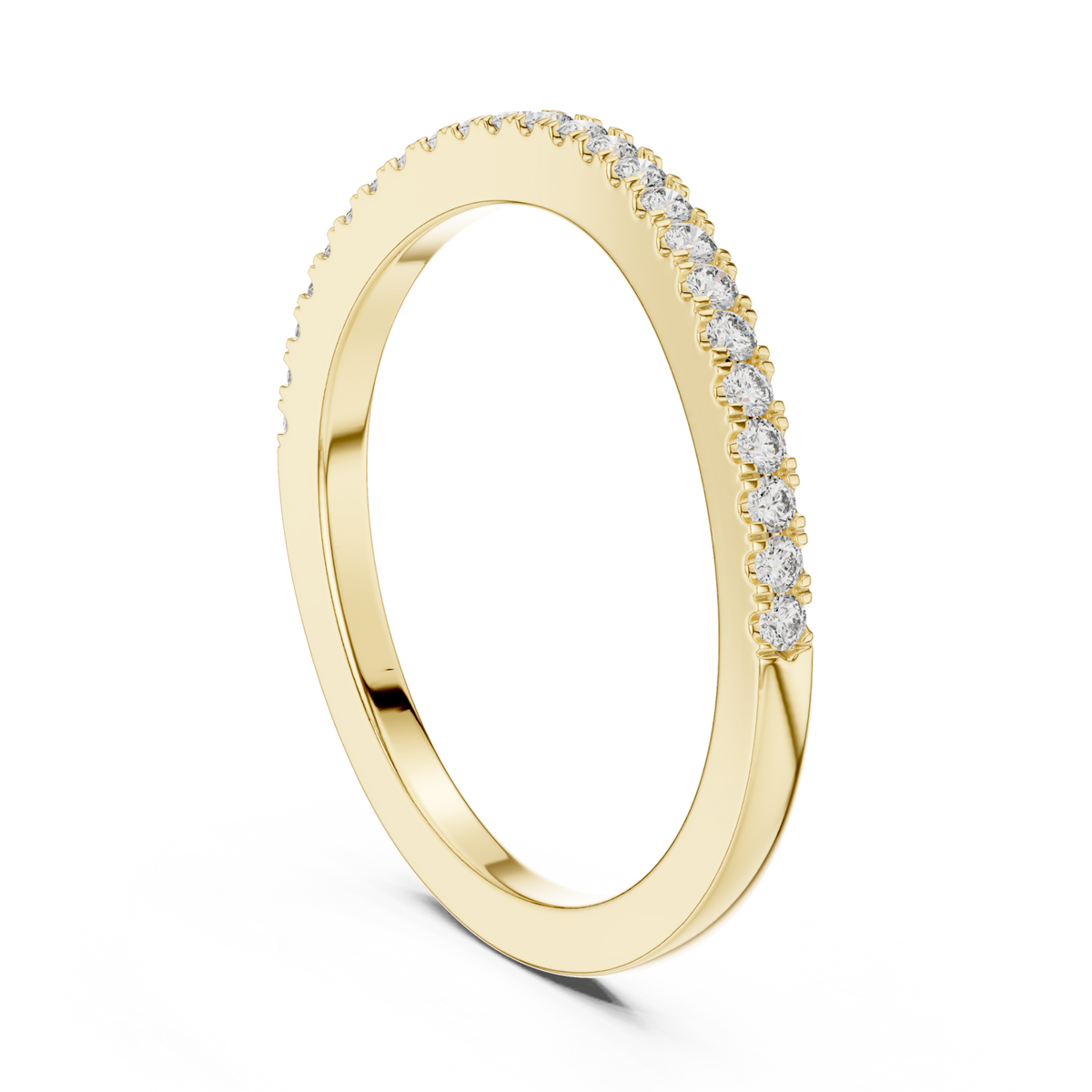 Petite shared-prong half eternity band yellow gold side view