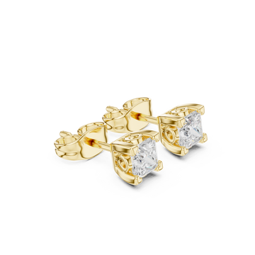 Gold Premier Princess Open-Gallery Solitaire Studs Front View