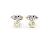 Marquise and Round Diamond Duo Studs - Gold