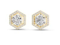 Hexagon Halo Round Studs - Gold