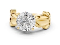 Round Sculpted Leaf Solitaire Engagement Ring - Gold