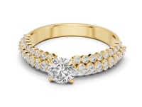 Raised Round Solitaire Double-Row Pave Band - Gold