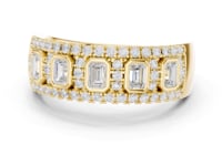 Emerald-Cut Diamond Station Halo Cigar Band - Gold
