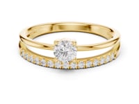 Round Solitaire Pave Double Band Ring - Gold