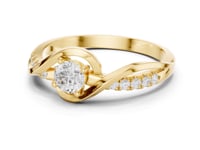 Round Solitaire Twisted Pave Bypass Ring - Gold