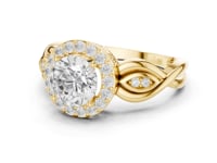 Round Halo Vine Shank Ring - Gold