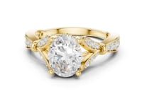 Oval Petal Shoulder Solitaire Ring - Gold
