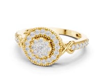 Milgrain Halo Crossover Diamond Cluster Ring - Gold