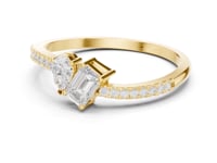 Emerald and Pear Tilt Pave Ring - Gold