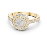 Dome Double-Halo Diamond Cluster Ring - Gold