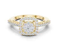 Cushion Halo Bypass Diamond Cluster Ring - Gold