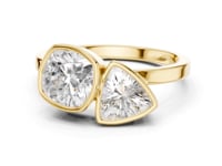 Cushion and Trillion Bezel Toi et Moi Ring - Gold