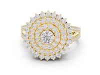 Round Double Halo Sunburst Ring - Gold