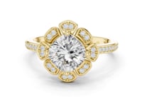 Round Flower Petal Halo Ring - Gold