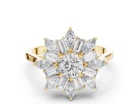 Round Snowflake Baguette Halo Ring - Gold