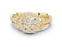 Round Halo Cluster Cathedral Ring - Gold