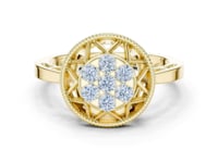 Round Cluster Milgrain Medallion Ring - Gold