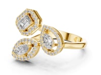 Emerald, Marquise & Pear Halo Trio Ring - Gold
