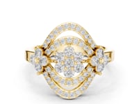 Floral Cluster Navette Halo Ring - Gold