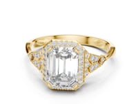 Emerald Halo Graduated Steps Engagement Ring - Gold