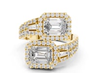 Emerald Halo Duo Bypass Ring - Gold
