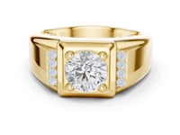 Round Squared Crown Ring for Him - Gold
