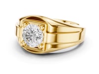 Round Diamond Corner-Prong Plateau Ring for Him - Gold