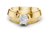 Round Diamond Crown Solitaire Grooved Band for Him - Gold