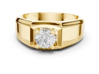 Round Beveled Plateau Solitaire Ring for Him - Gold