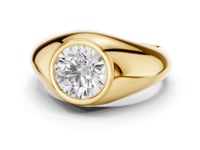 Round Bezel Dome Solitaire Ring for Him - Gold