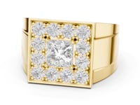 Princess and Round Halo Square Signet Ring for Him - Gold