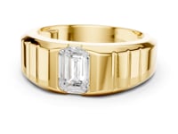 Emerald Ribbed Shoulder Band Ring for Him - Gold