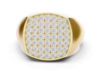 Cushion Pave Dome Signet Ring for Him - Gold