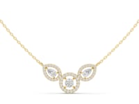 Pear and Round Trio Halo Necklace - Gold