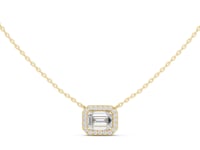 East-West Emerald Halo Pendant - Gold