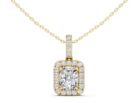 Cushion Halo Pendant with Pave Bail - Gold