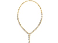 East-West Oval and Emerald-Cut Y-Drop Necklace - Gold