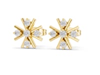 Round Diamond Starburst Studs - Gold